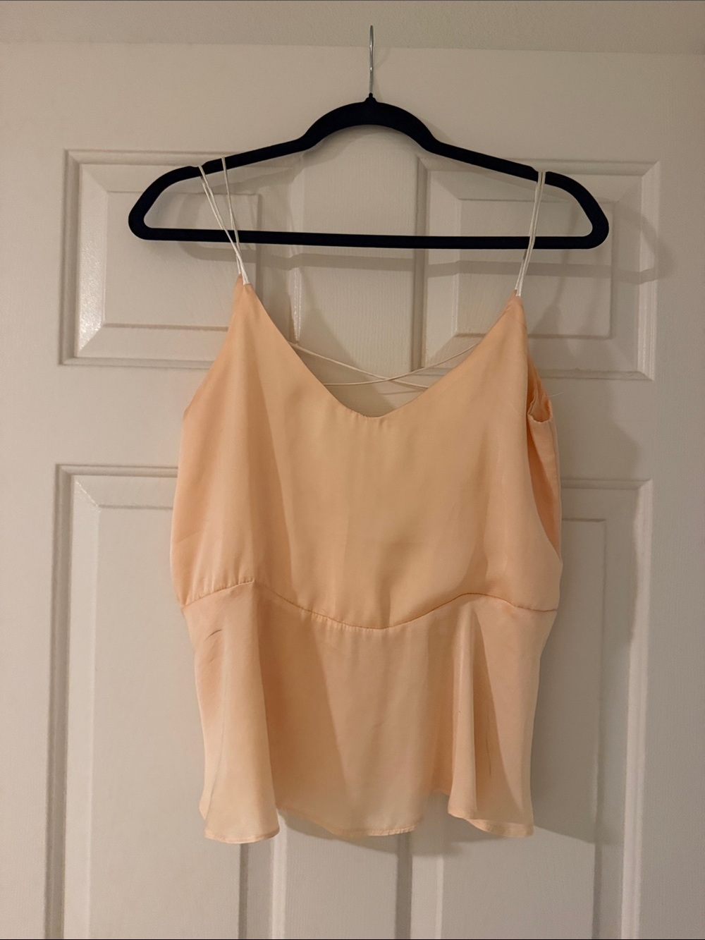 Light Peach Spaghetti Strap V-Neck Peplum Tank Top